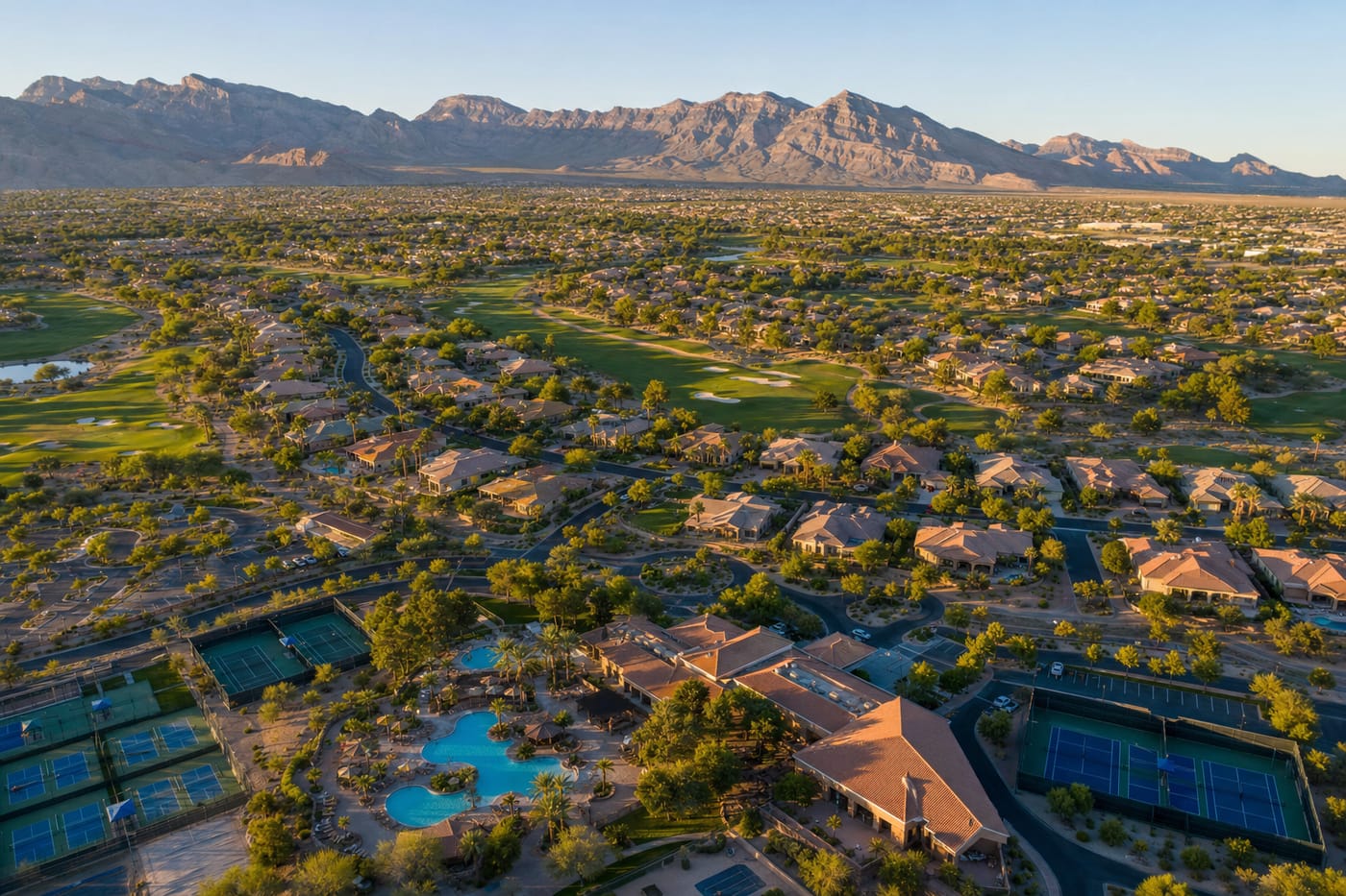 Summerlin master plan aerial with Red Rock Canyon backdrop — Nevada Real Estate Group serves every Las Vegas Valley submarket