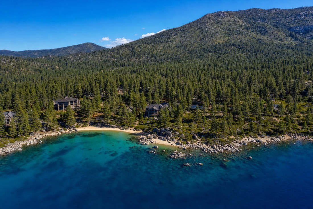 Aerial of Burnt Cedar Beach, Incline Village, Lake Tahoe Nevada